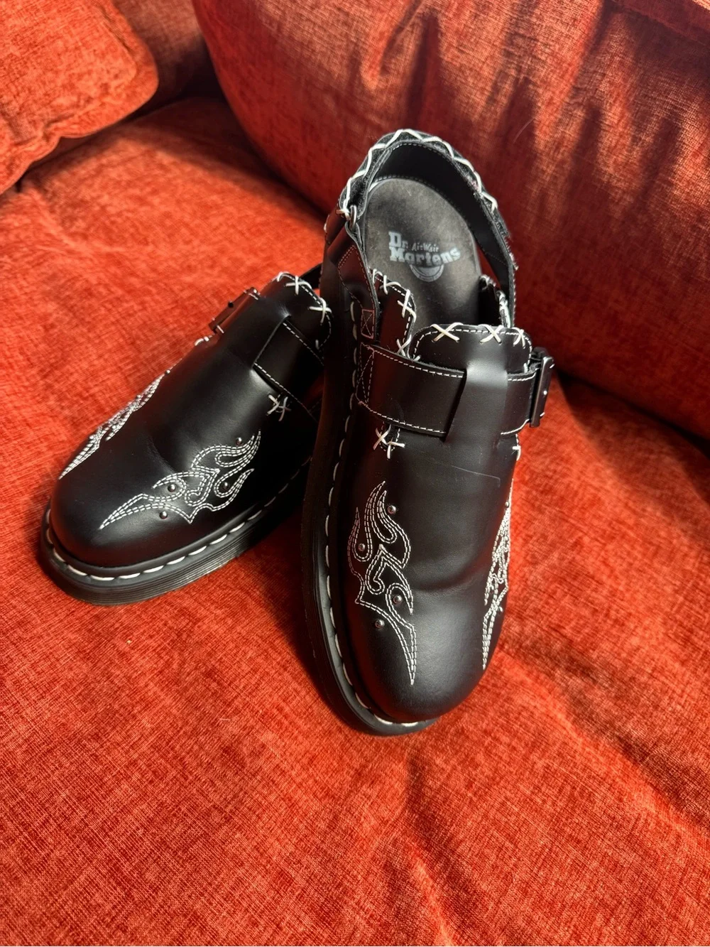 Dr. Martens Black Leather Buckle Slip-On Loafers with White Stitch Detail - Picture 15 of 16